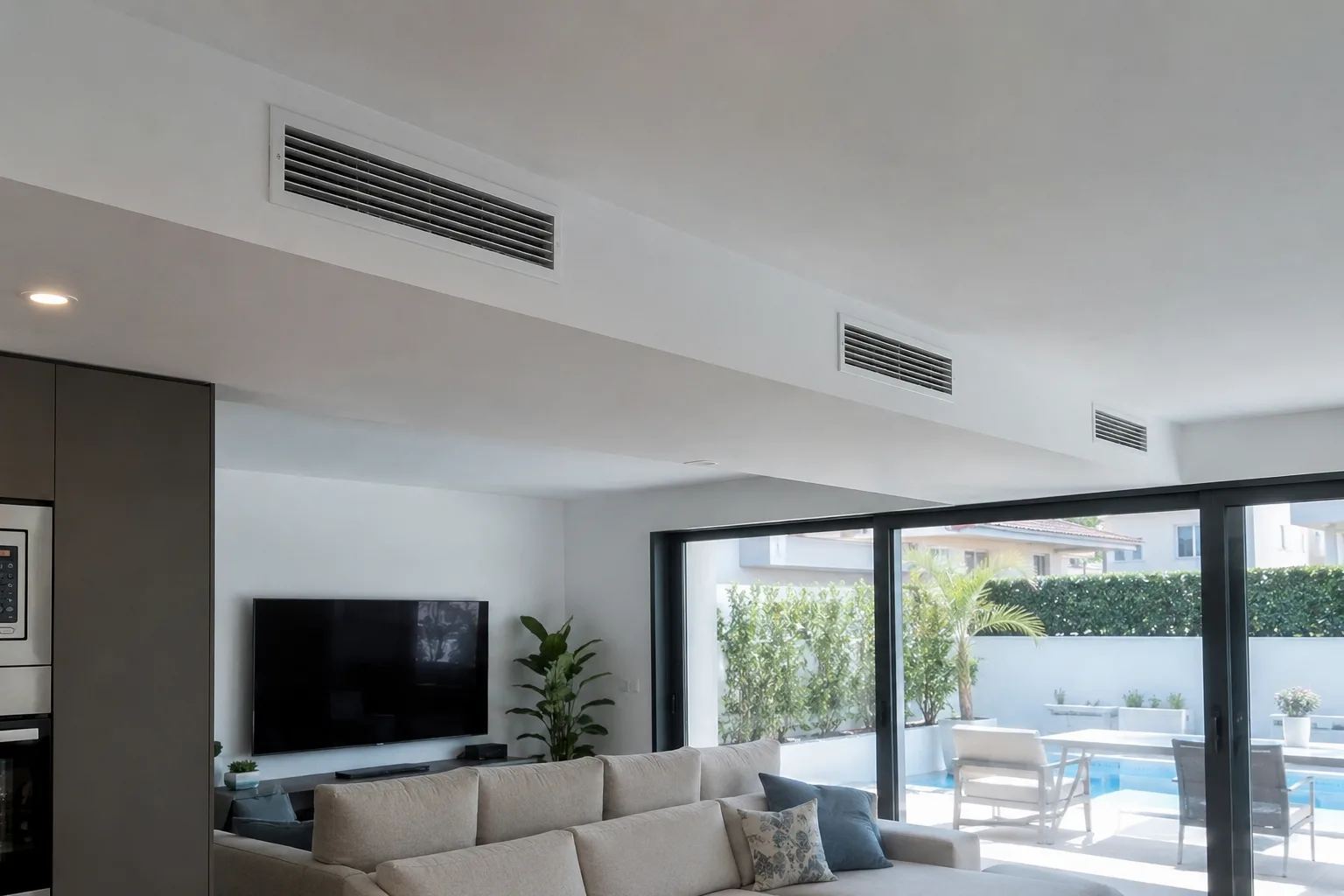 Instalación de aire acondicionado por conductos en vivienda unifamiliar con falso techo